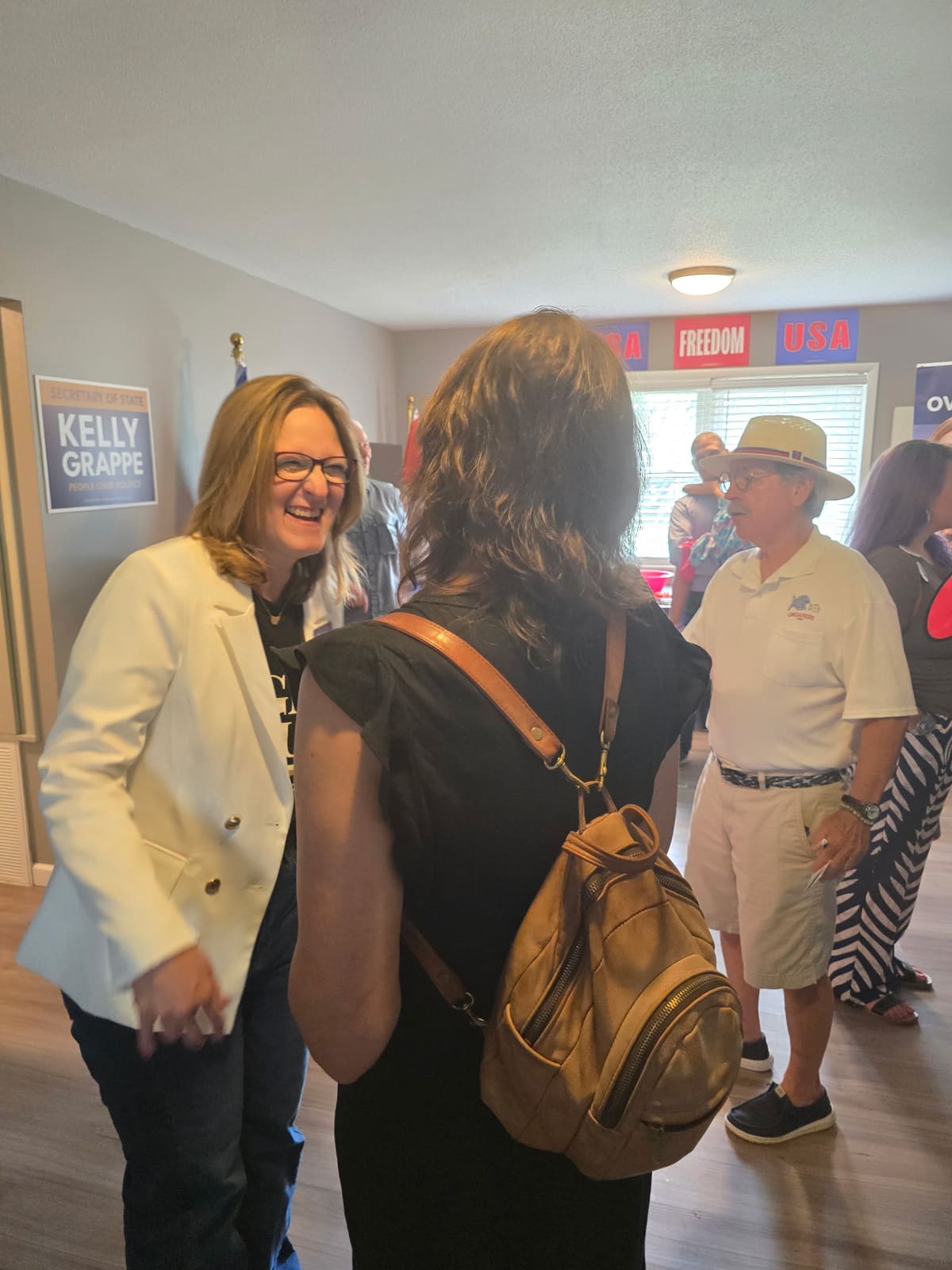 Kelly Grappe in Benton County, Arkansas — campaign photo Kelly Grappe, candidate for Arkansas Secretary of State, campaigning in Benton County, Arkansas