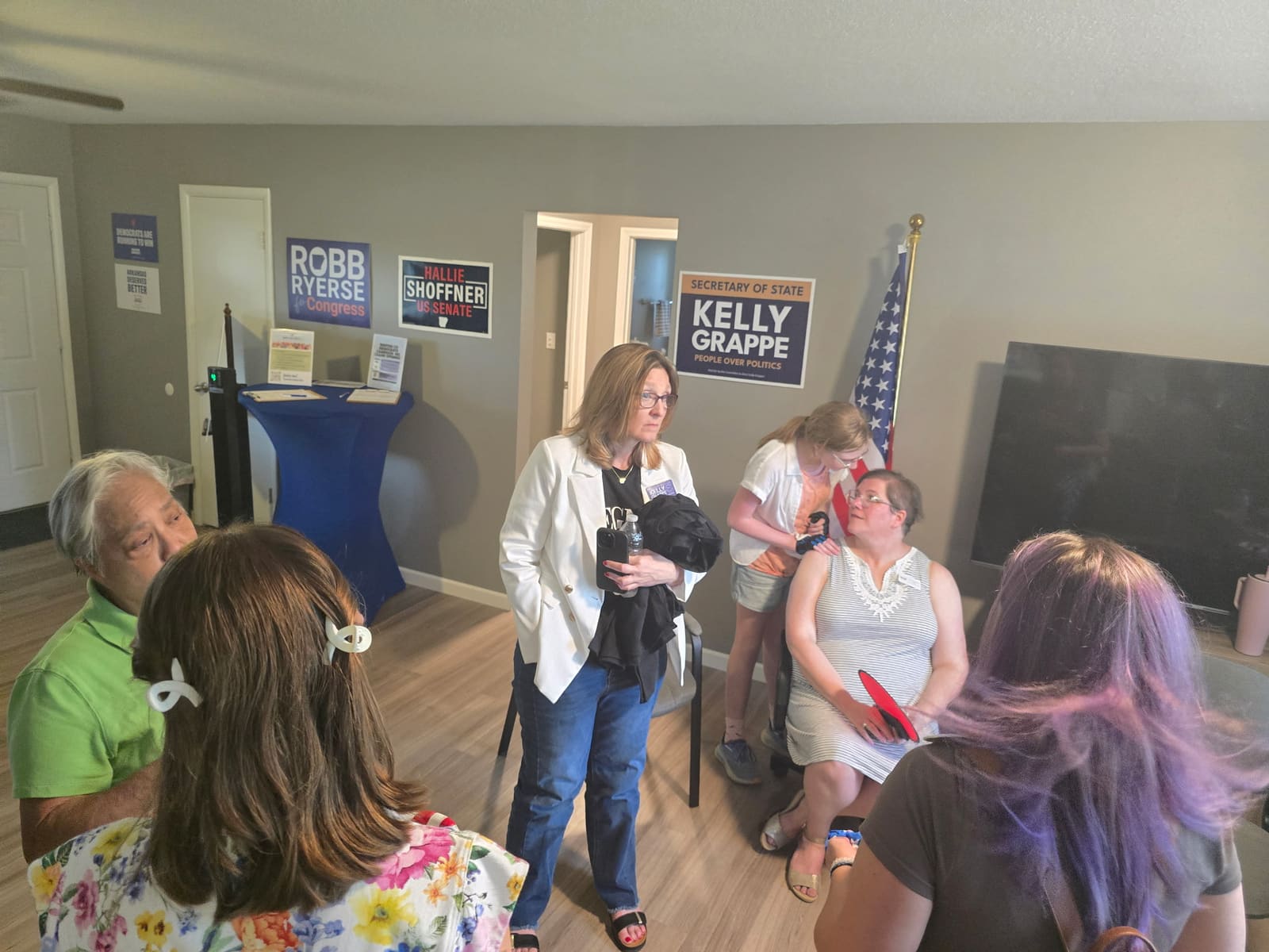 Kelly Grappe in Benton County, Arkansas — campaign photo Kelly Grappe, candidate for Arkansas Secretary of State, campaigning in Benton County, Arkansas