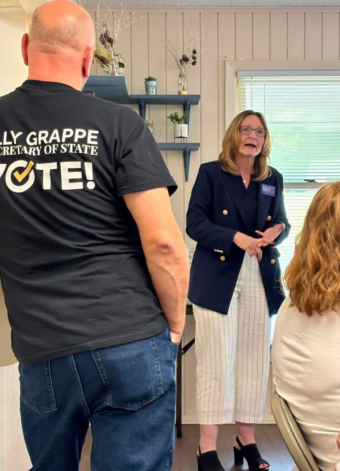 Kelly Grappe in Benton County, Arkansas — campaign photo Kelly Grappe, candidate for Arkansas Secretary of State, campaigning in Benton County, Arkansas