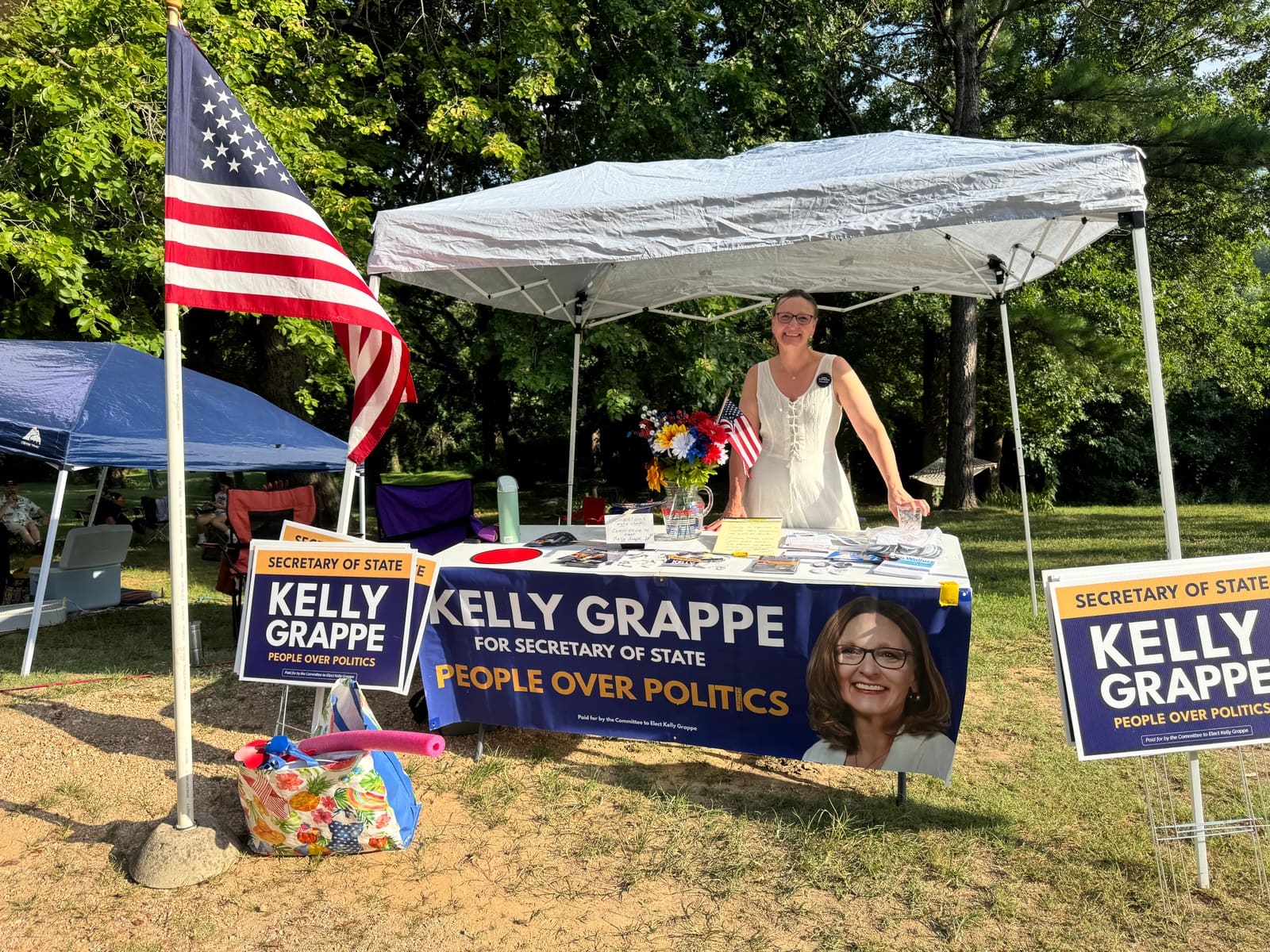 Kelly Grappe in Carroll County, Arkansas — campaign photo Kelly Grappe, candidate for Arkansas Secretary of State, campaigning in Carroll County, Arkansas