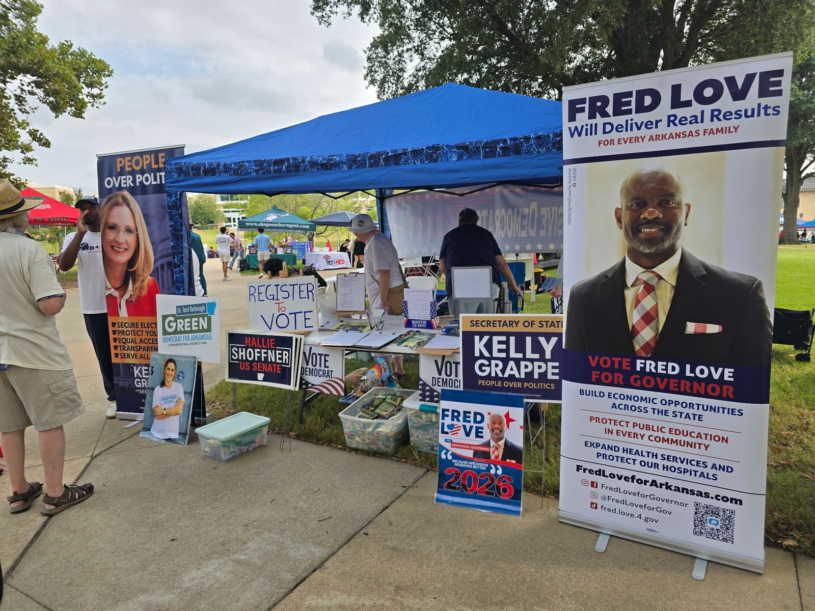 Kelly Grappe in Craighead County, Arkansas — campaign photo Kelly Grappe, candidate for Arkansas Secretary of State, campaigning in Craighead County, Arkansas