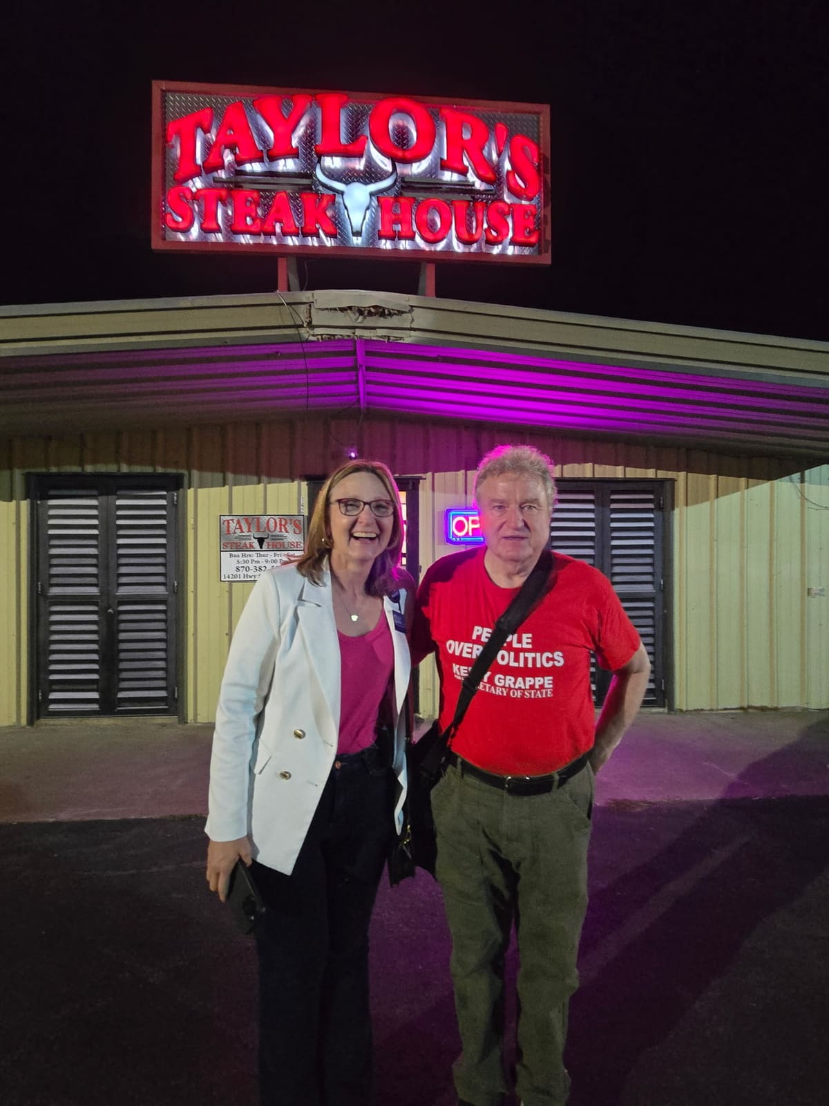 Kelly Grappe in Desha County, Arkansas — campaign photo Kelly Grappe, candidate for Arkansas Secretary of State, campaigning in Desha County, Arkansas