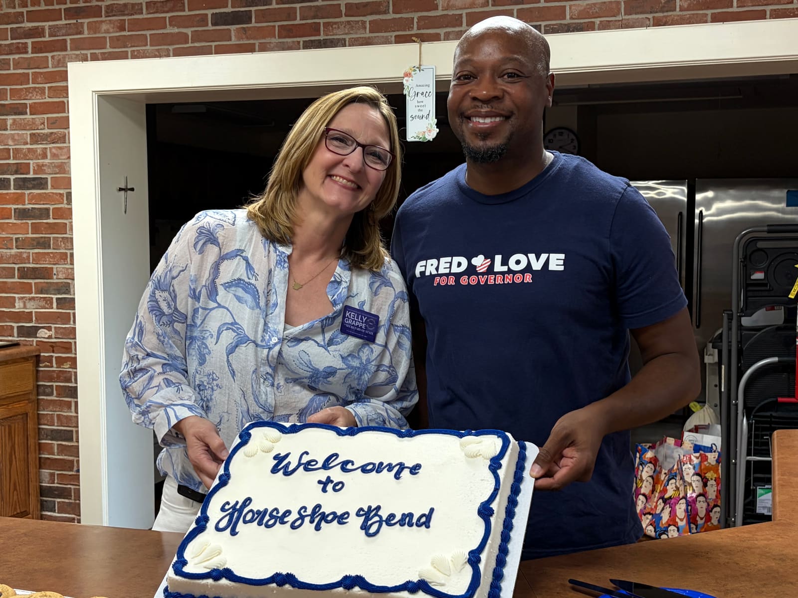 Kelly Grappe, candidate for Arkansas Secretary of State, campaigning in Izard County, Arkansas