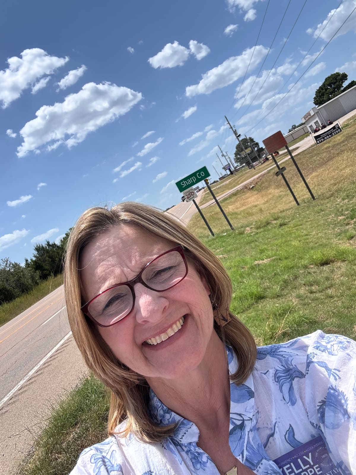 Kelly Grappe in Izard County, Arkansas — campaign photo Kelly Grappe, candidate for Arkansas Secretary of State, campaigning in Izard County, Arkansas