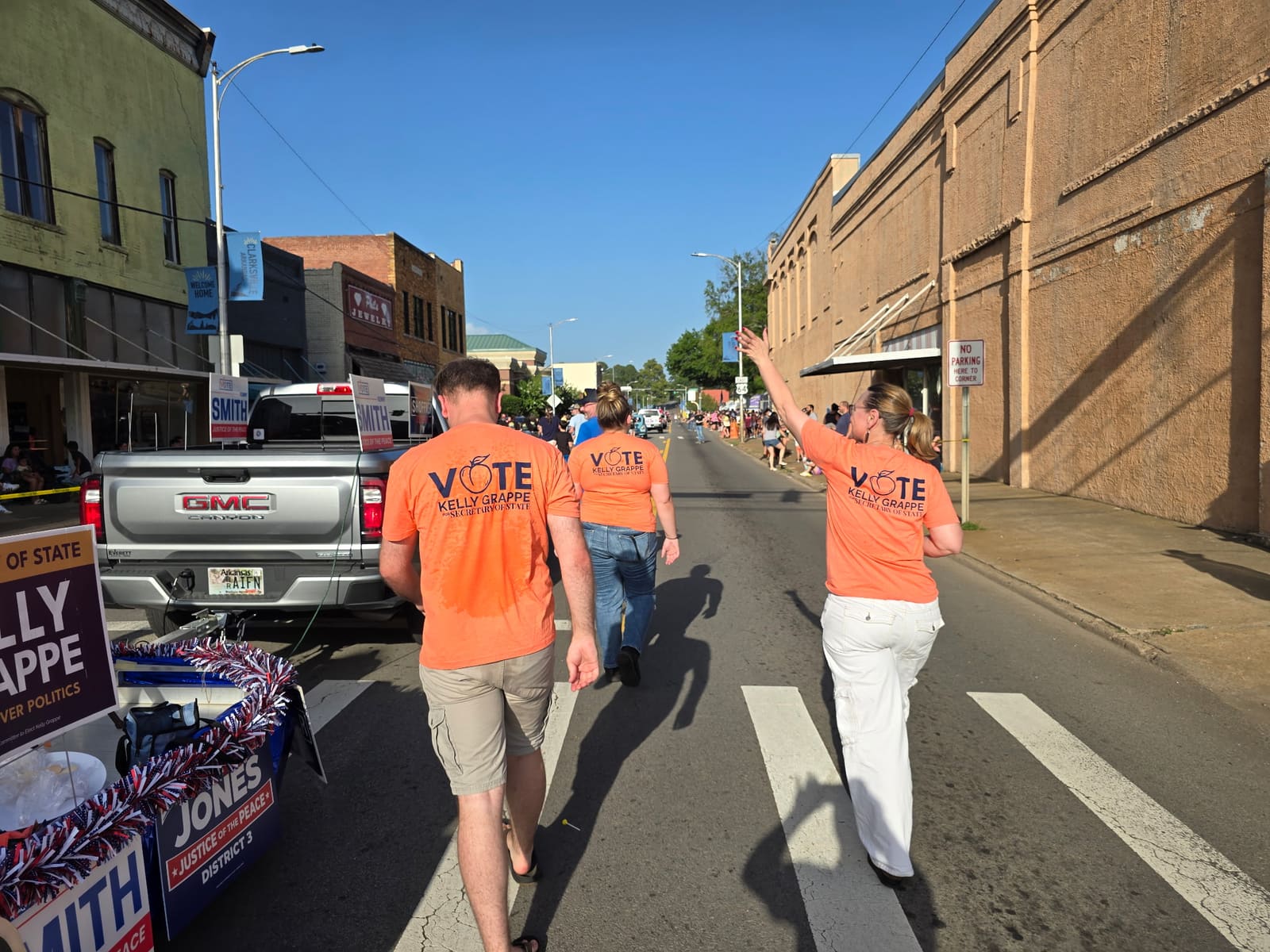 Kelly Grappe in Johnson County, Arkansas — campaign photo Kelly Grappe, candidate for Arkansas Secretary of State, campaigning in Johnson County, Arkansas