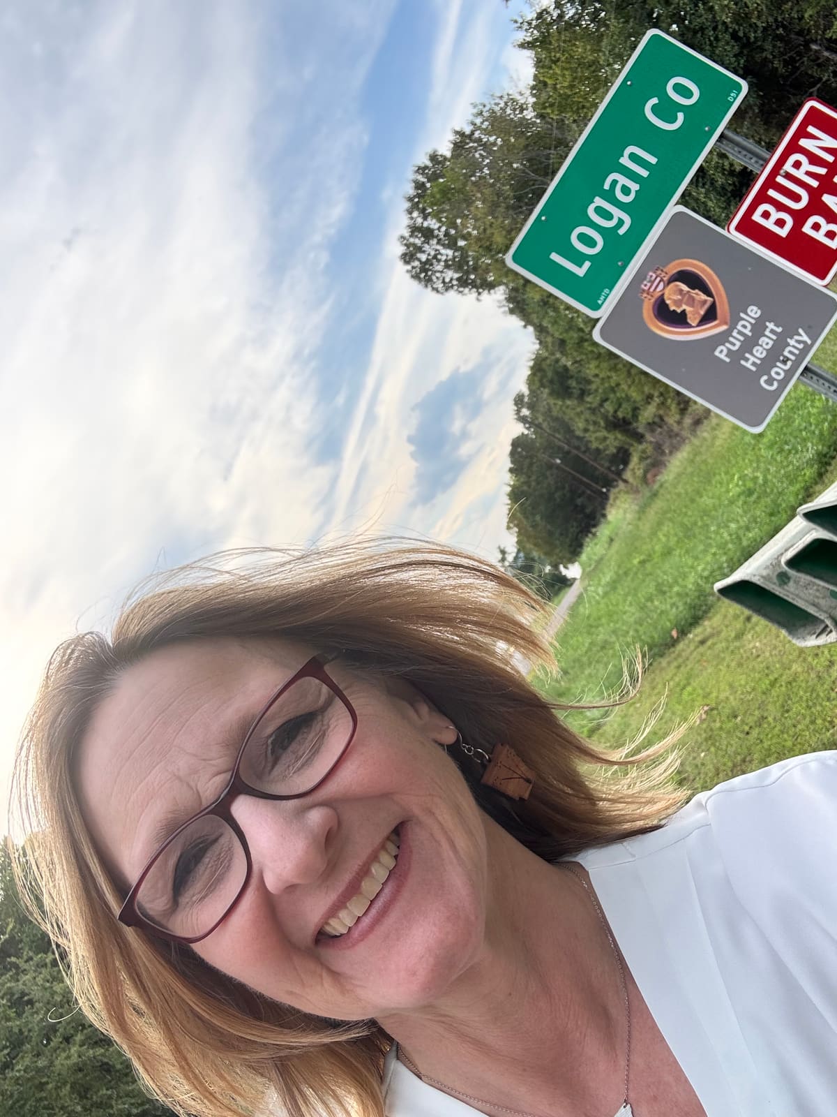 Kelly Grappe in Logan County, Arkansas — campaign photo Kelly Grappe, candidate for Arkansas Secretary of State, campaigning in Logan County, Arkansas