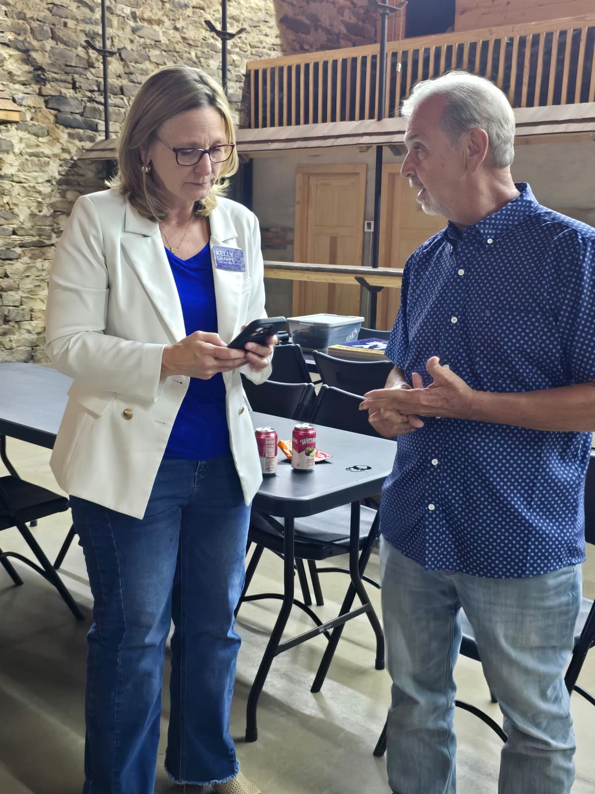 Kelly Grappe, candidate for Arkansas Secretary of State, campaigning in Madison County, Arkansas