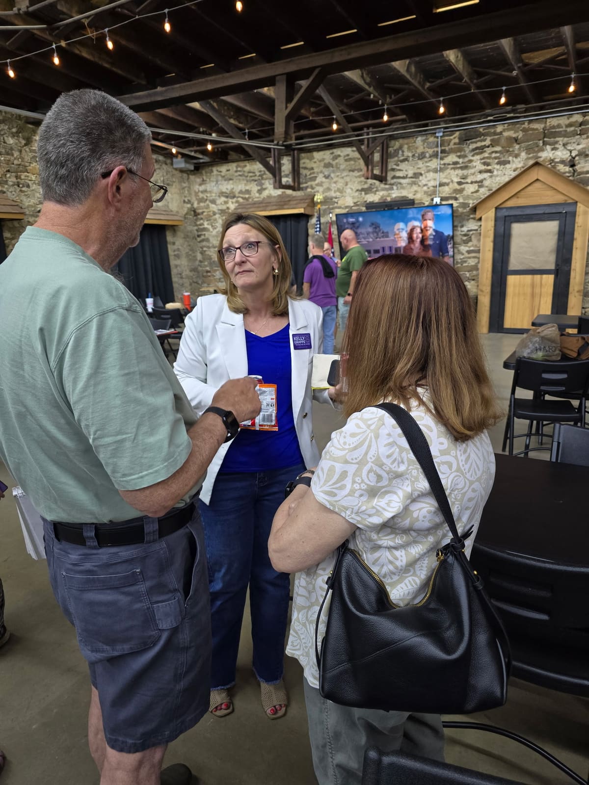 Kelly Grappe in Madison County, Arkansas — campaign photo Kelly Grappe, candidate for Arkansas Secretary of State, campaigning in Madison County, Arkansas