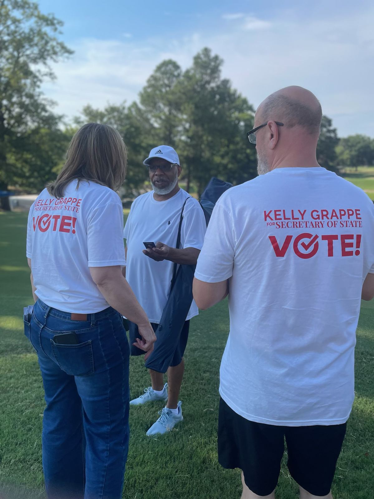 Kelly Grappe in Pulaski County, Arkansas — campaign photo Kelly Grappe, candidate for Arkansas Secretary of State, campaigning in Pulaski County, Arkansas