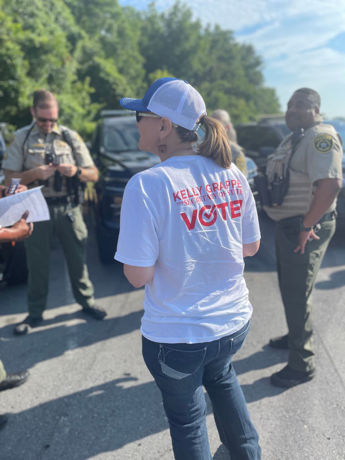 Kelly Grappe in Pulaski County, Arkansas — campaign photo Kelly Grappe, candidate for Arkansas Secretary of State, campaigning in Pulaski County, Arkansas