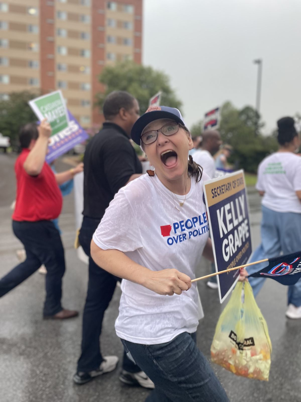Kelly Grappe in Pulaski County, Arkansas — campaign photo Kelly Grappe, candidate for Arkansas Secretary of State, campaigning in Pulaski County, Arkansas