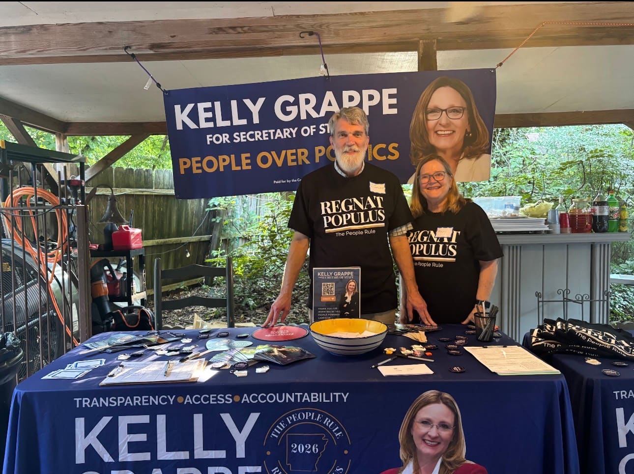 Kelly Grappe in Pulaski County, Arkansas — campaign photo Kelly Grappe, candidate for Arkansas Secretary of State, campaigning in Pulaski County, Arkansas