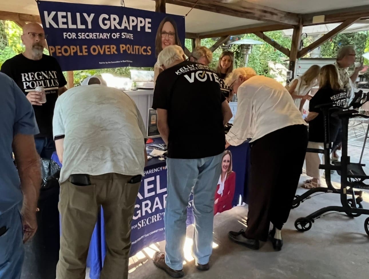 Kelly Grappe in Pulaski County, Arkansas — campaign photo Kelly Grappe, candidate for Arkansas Secretary of State, campaigning in Pulaski County, Arkansas