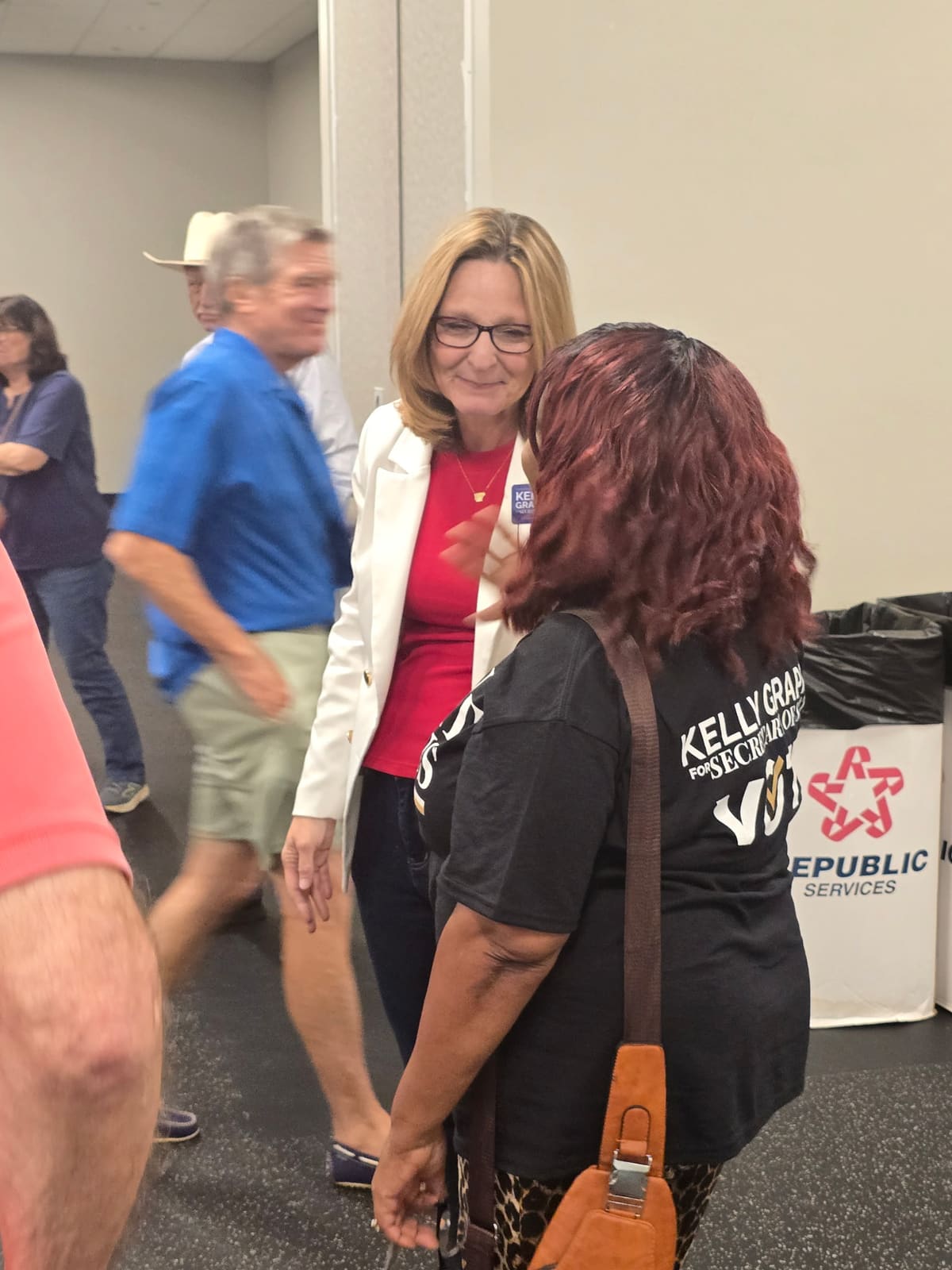 Kelly Grappe in Saline County, Arkansas — campaign photo Kelly Grappe, candidate for Arkansas Secretary of State, campaigning in Saline County, Arkansas