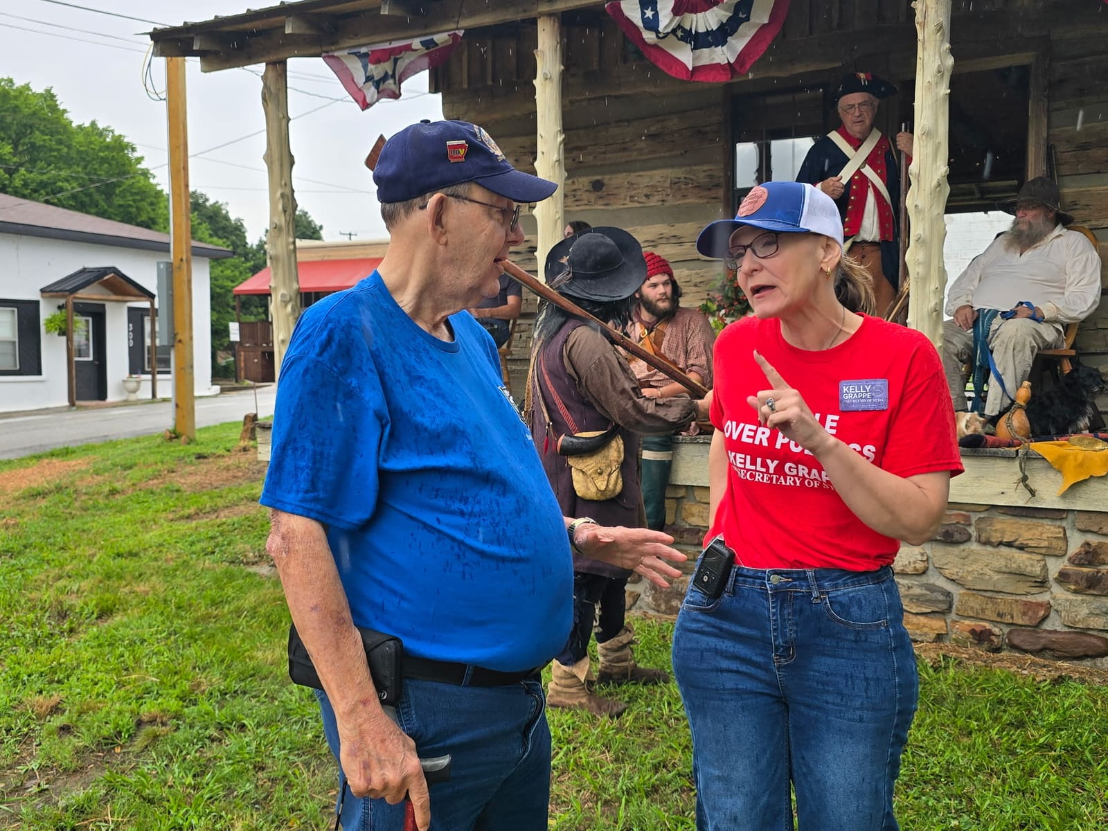 Kelly Grappe in Searcy County, Arkansas — campaign photo Kelly Grappe, candidate for Arkansas Secretary of State, campaigning in Searcy County, Arkansas