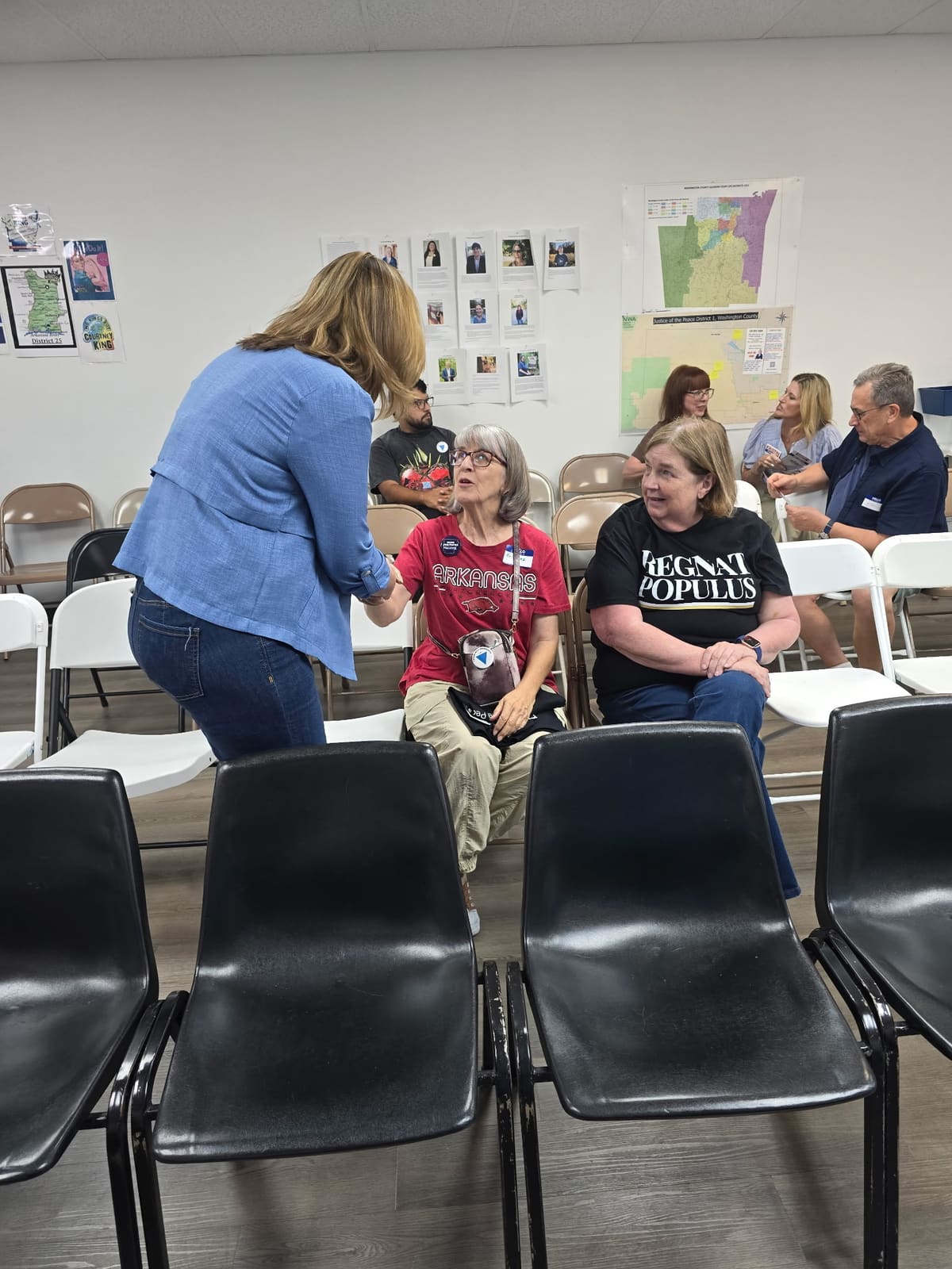 Kelly Grappe in Washington County, Arkansas — campaign photo Kelly Grappe, candidate for Arkansas Secretary of State, campaigning in Washington County, Arkansas