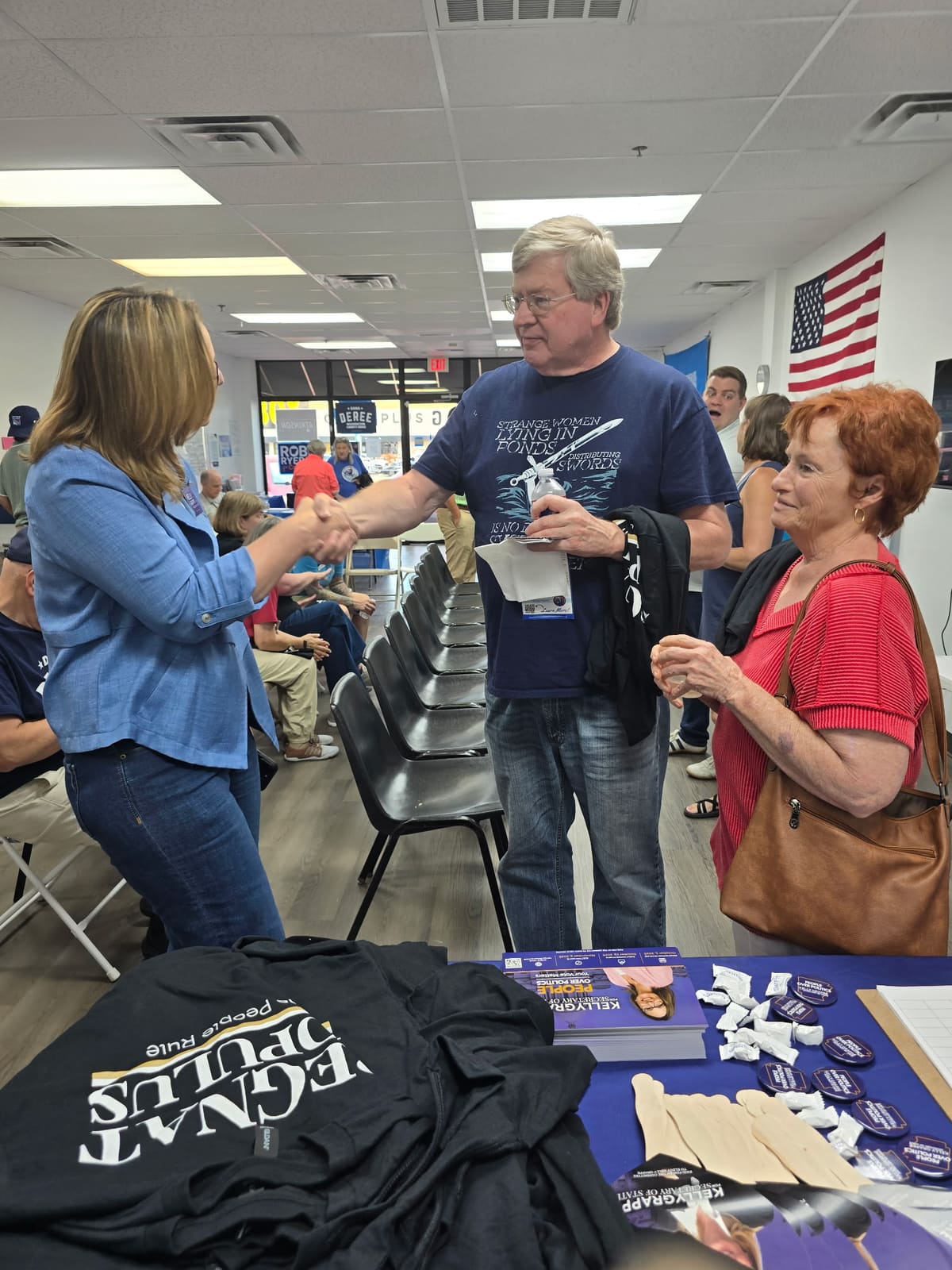 Kelly Grappe in Washington County, Arkansas — campaign photo Kelly Grappe, candidate for Arkansas Secretary of State, campaigning in Washington County, Arkansas