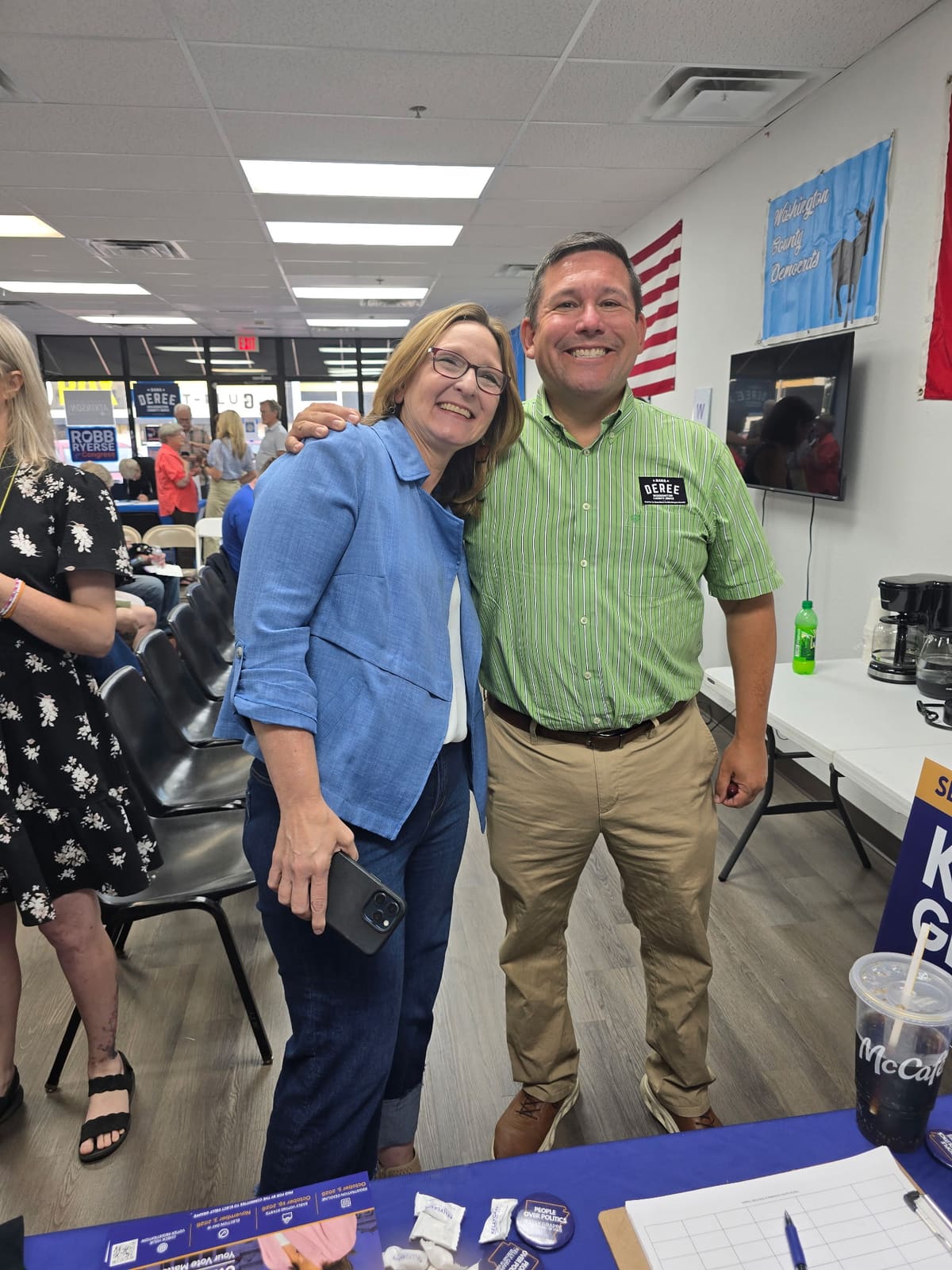 Kelly Grappe in Washington County, Arkansas — campaign photo Kelly Grappe, candidate for Arkansas Secretary of State, campaigning in Washington County, Arkansas