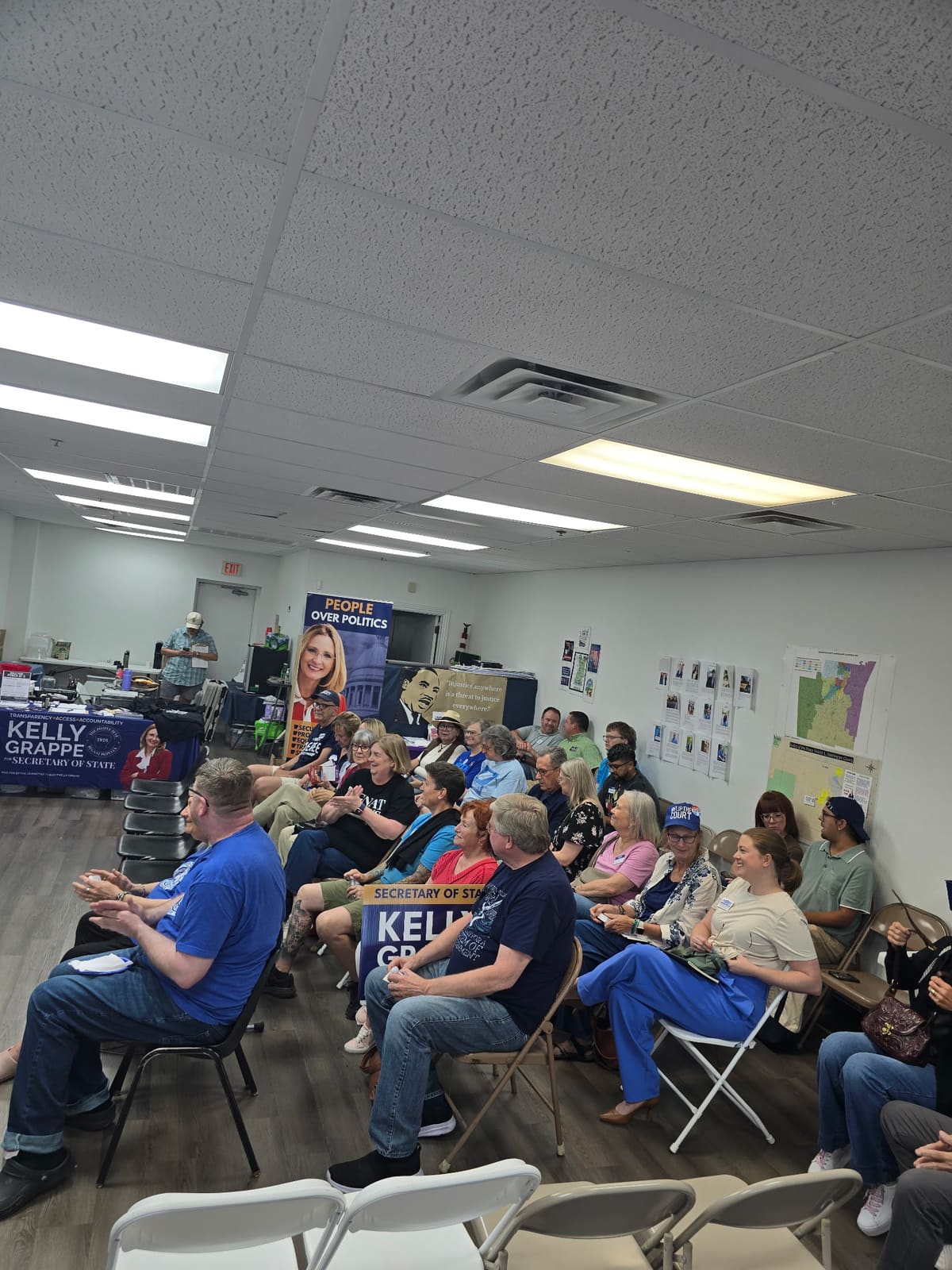 Kelly Grappe in Washington County, Arkansas — campaign photo Kelly Grappe, candidate for Arkansas Secretary of State, campaigning in Washington County, Arkansas