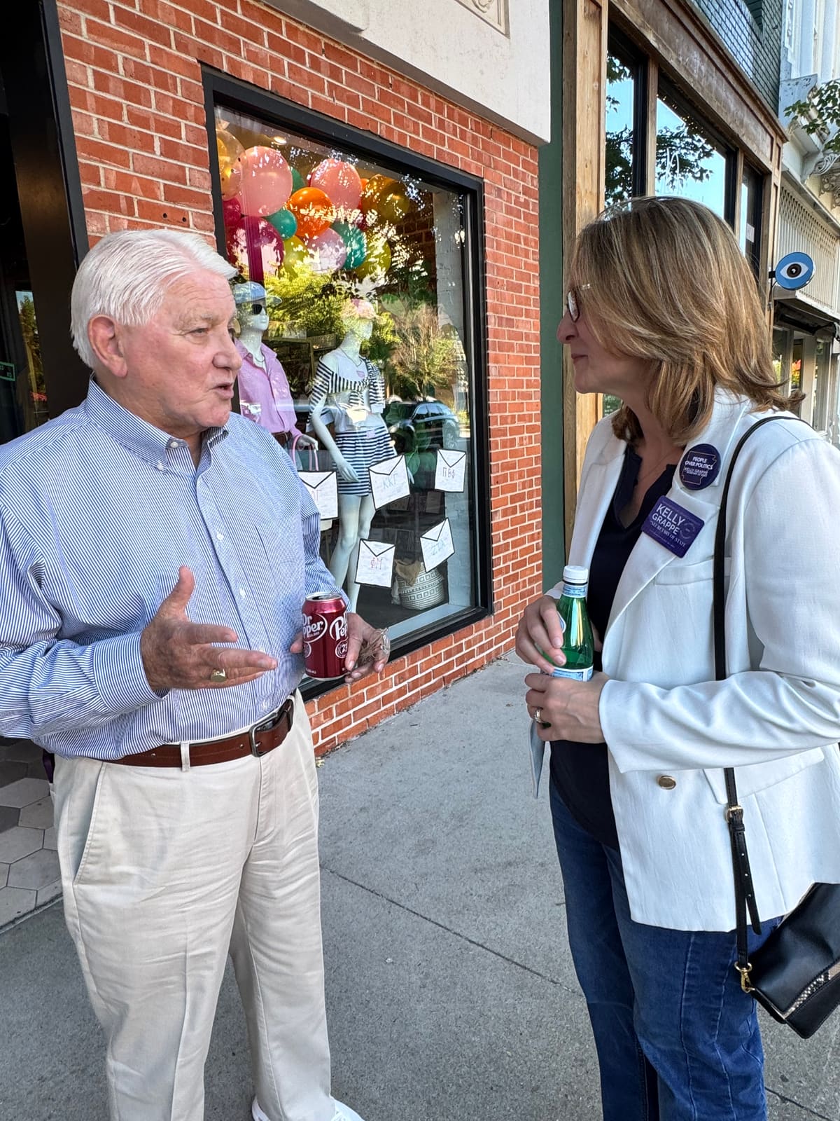 Kelly Grappe in Washington County, Arkansas — campaign photo Kelly Grappe, candidate for Arkansas Secretary of State, campaigning in Washington County, Arkansas
