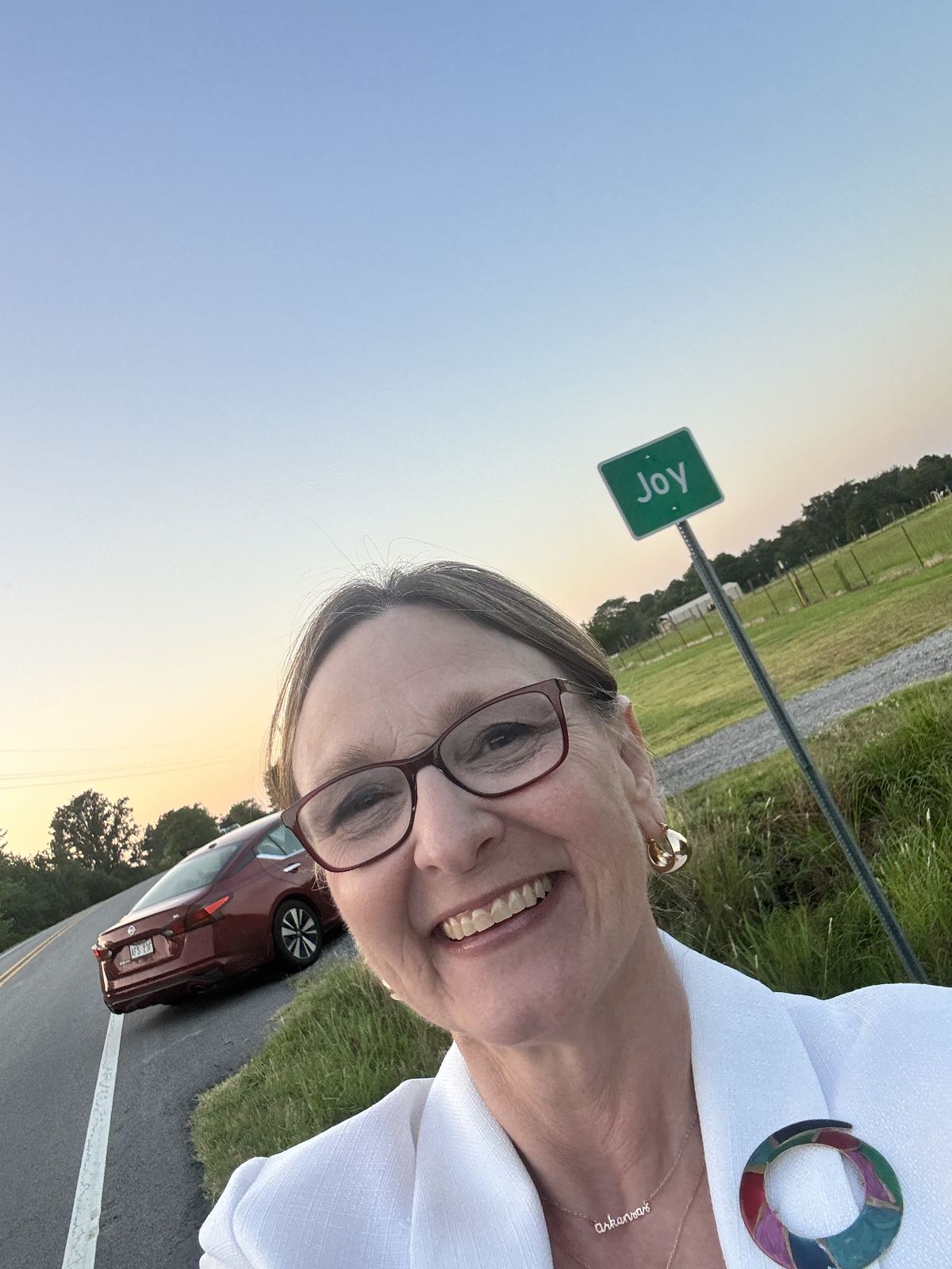 Kelly Grappe in White County, Arkansas — campaign photo Kelly Grappe, candidate for Arkansas Secretary of State, campaigning in White County, Arkansas