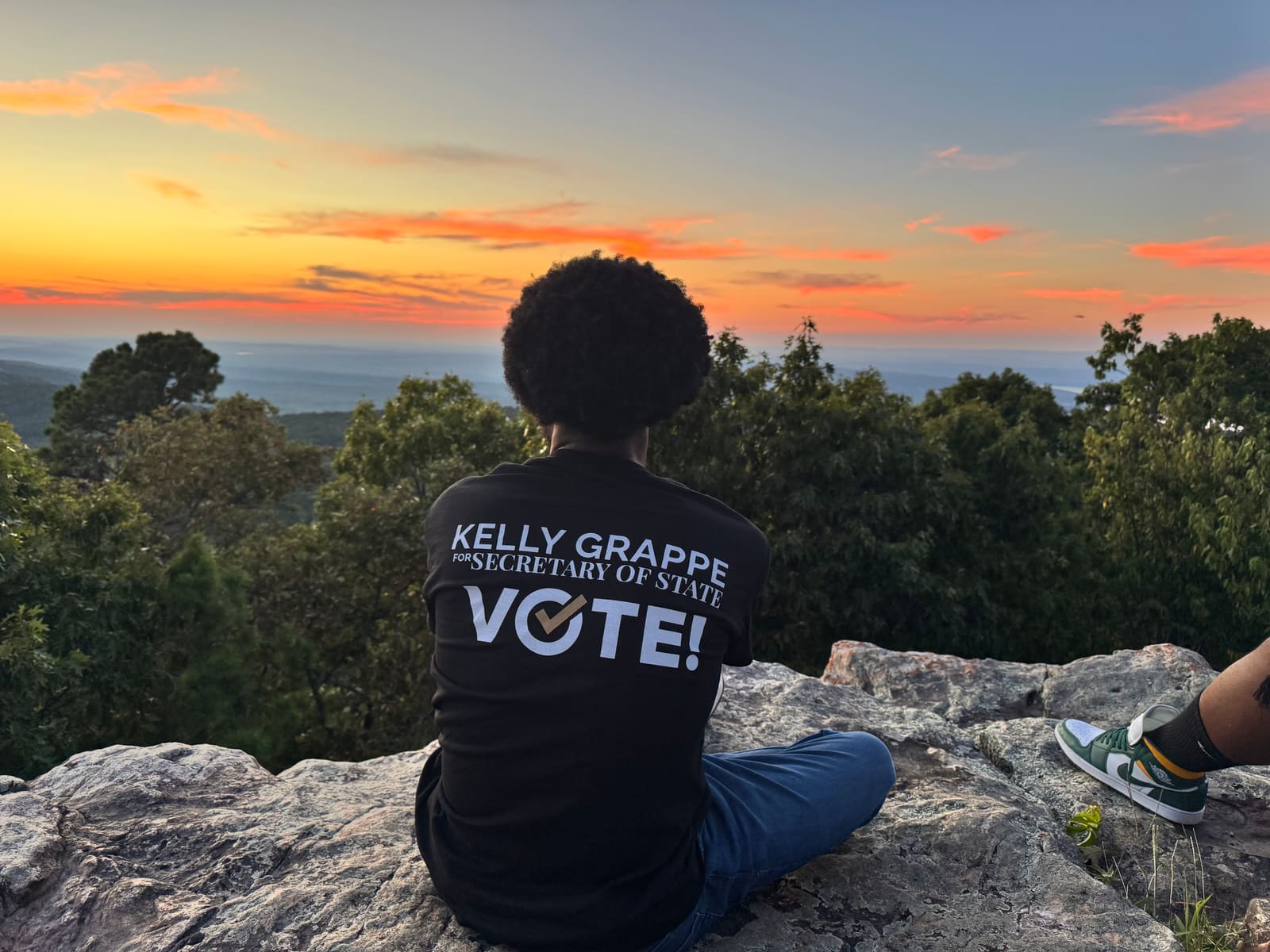 Kelly Grappe in Yell County, Arkansas — campaign photo Kelly Grappe, candidate for Arkansas Secretary of State, campaigning in Yell County, Arkansas