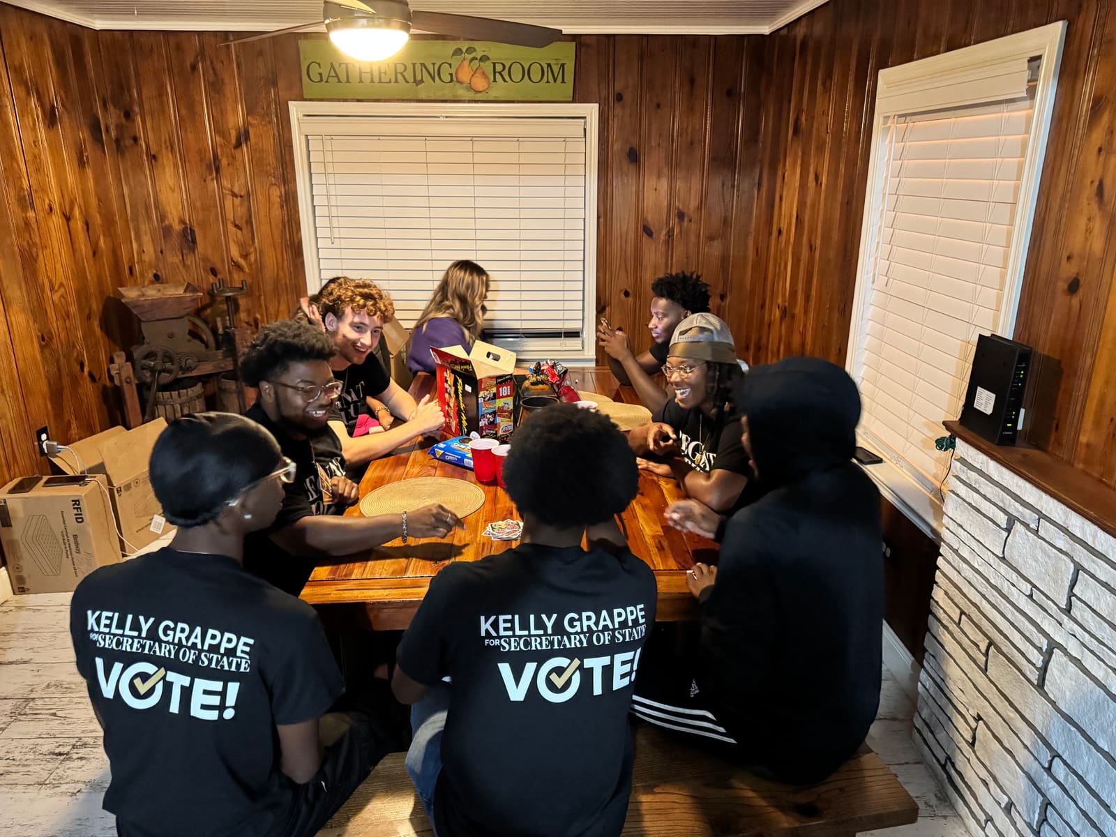 Kelly Grappe in Yell County, Arkansas — campaign photo Kelly Grappe, candidate for Arkansas Secretary of State, campaigning in Yell County, Arkansas